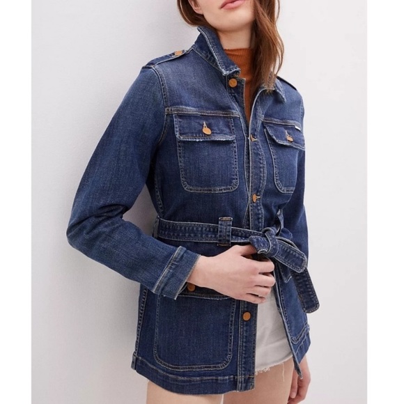 MOTHER Jackets & Blazers - NWT MOTHER Belted Veteran Wash Denim Cargo Jacket in Wicked Wild Flower Size S